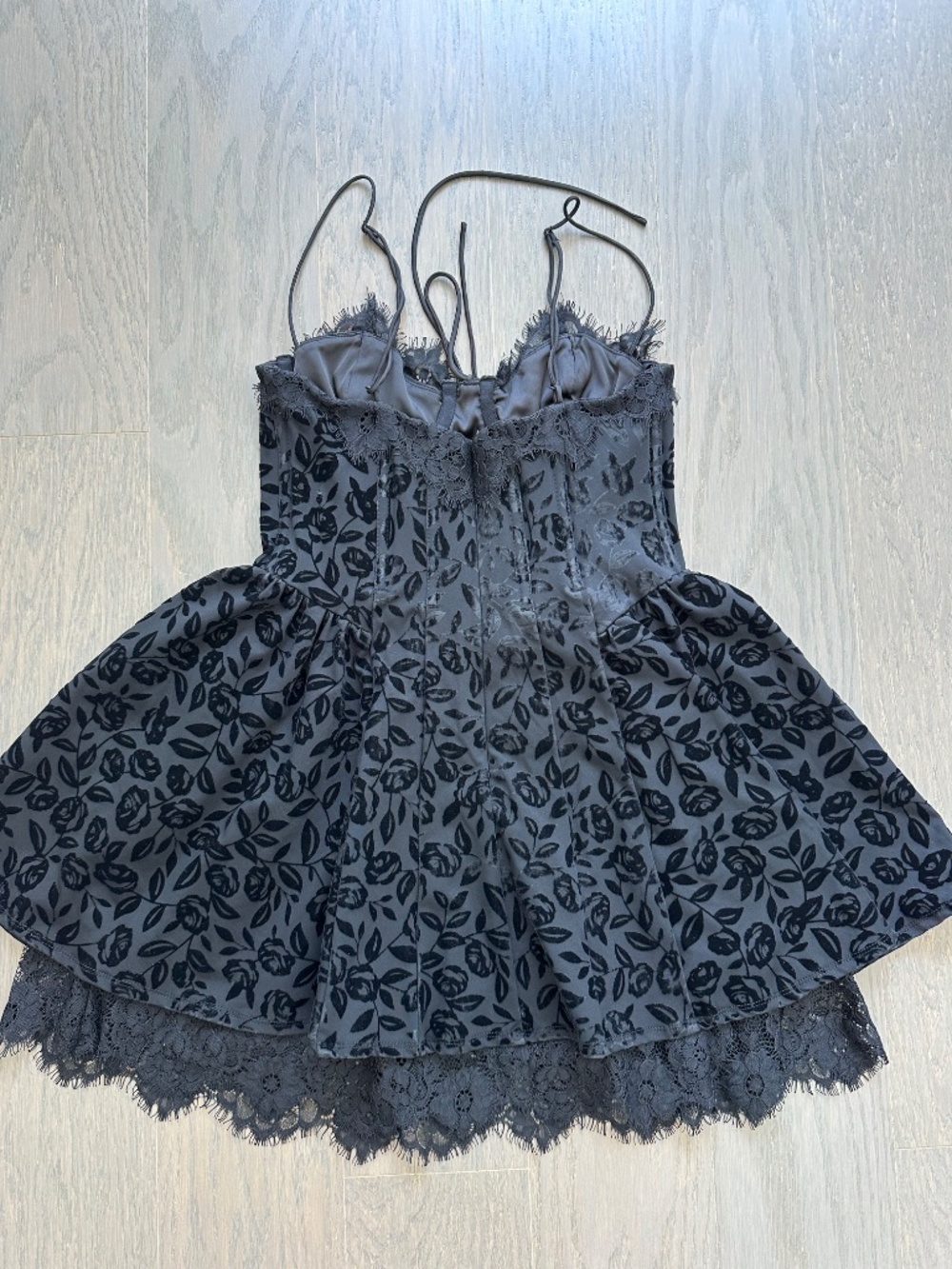 For Love and Lemons Shae Black Velvet Lace Mini Dress Bodice - Size XXS - Picture 3 of 10